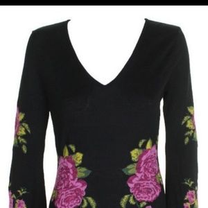 INC black v-neck sweater w/fuschia floral print